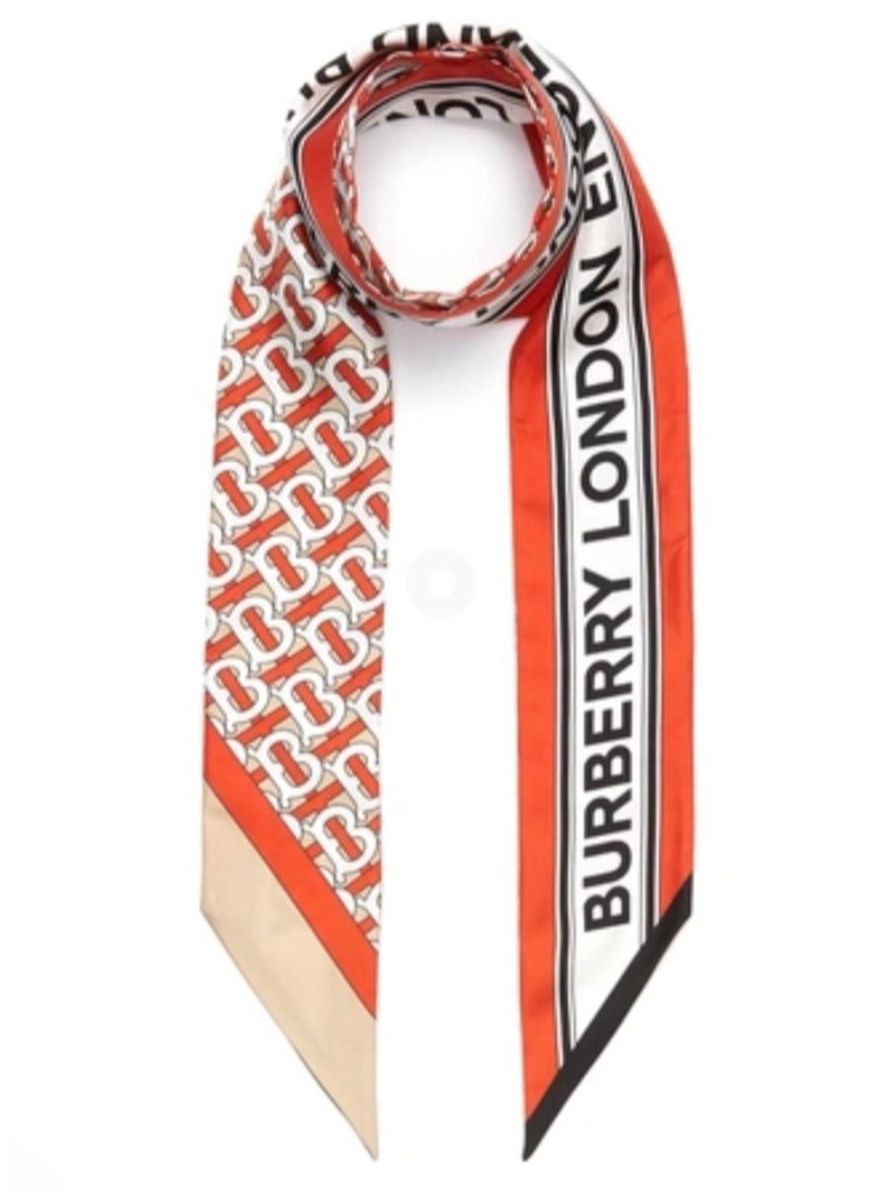 Burberry TB Monogram Silk Scarf Tie Orange Beige Black NWT